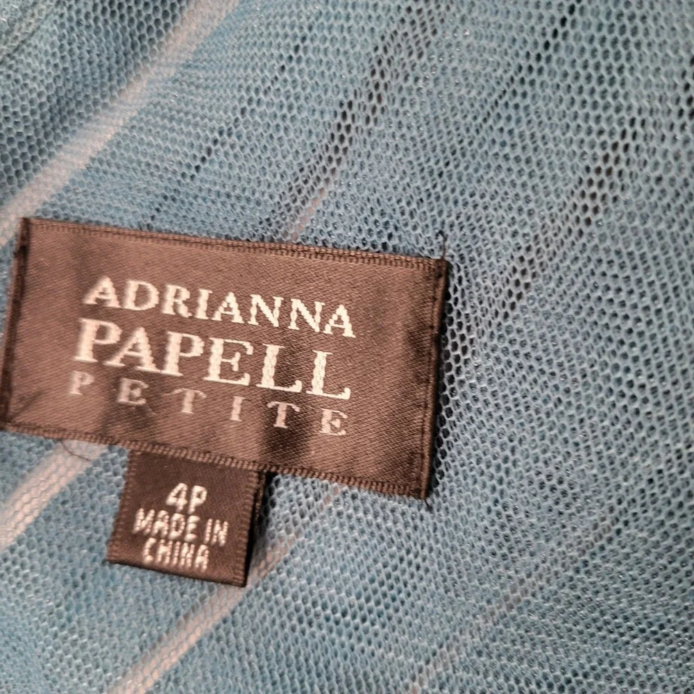 Adrianna Papell Petite Teal Blue Tiered Cocktail Party Dress 4P Shimmery Mermaid - Picture 10 of 12